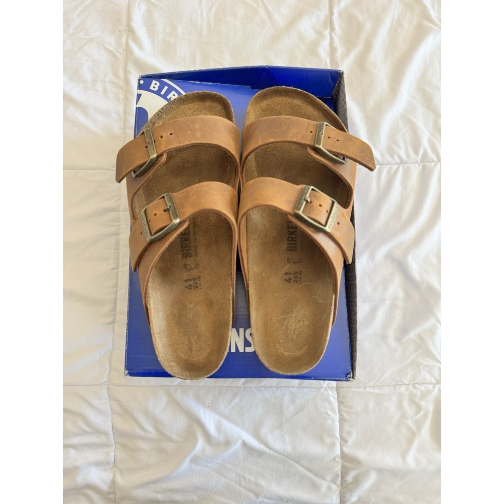 New Birkenstock Arizona Oiled Leather Sandals Sz 41 Cognac Models 102827 NIB - Picture 8 of 11